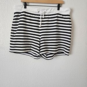 TALBOTS  Shorts Drawstring Navy & White Horizontal Stripe Nautical Cotton Strech